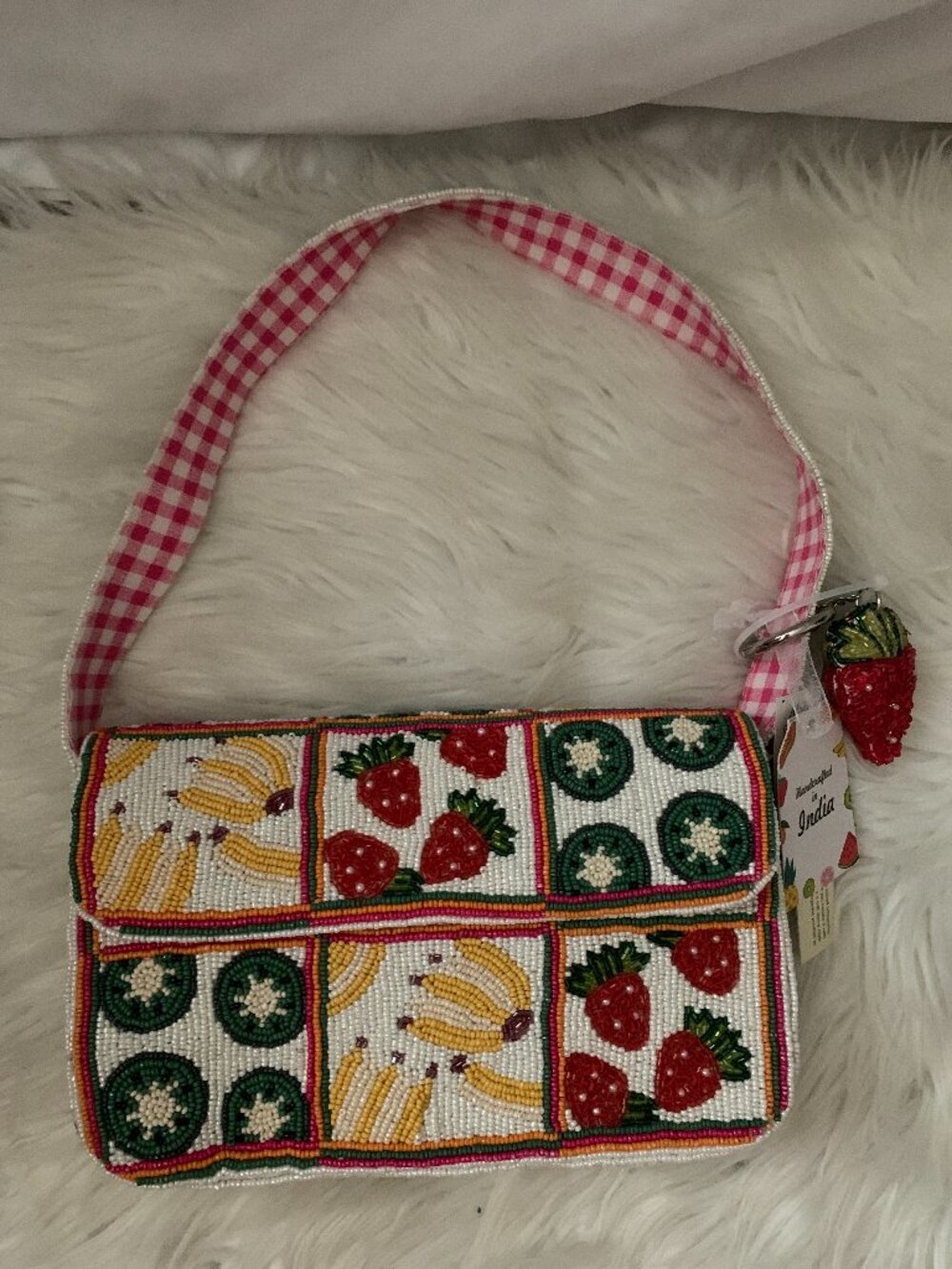 HANDCRAFTED IN INDIA Fruity Seed Beaded Clutch Bag